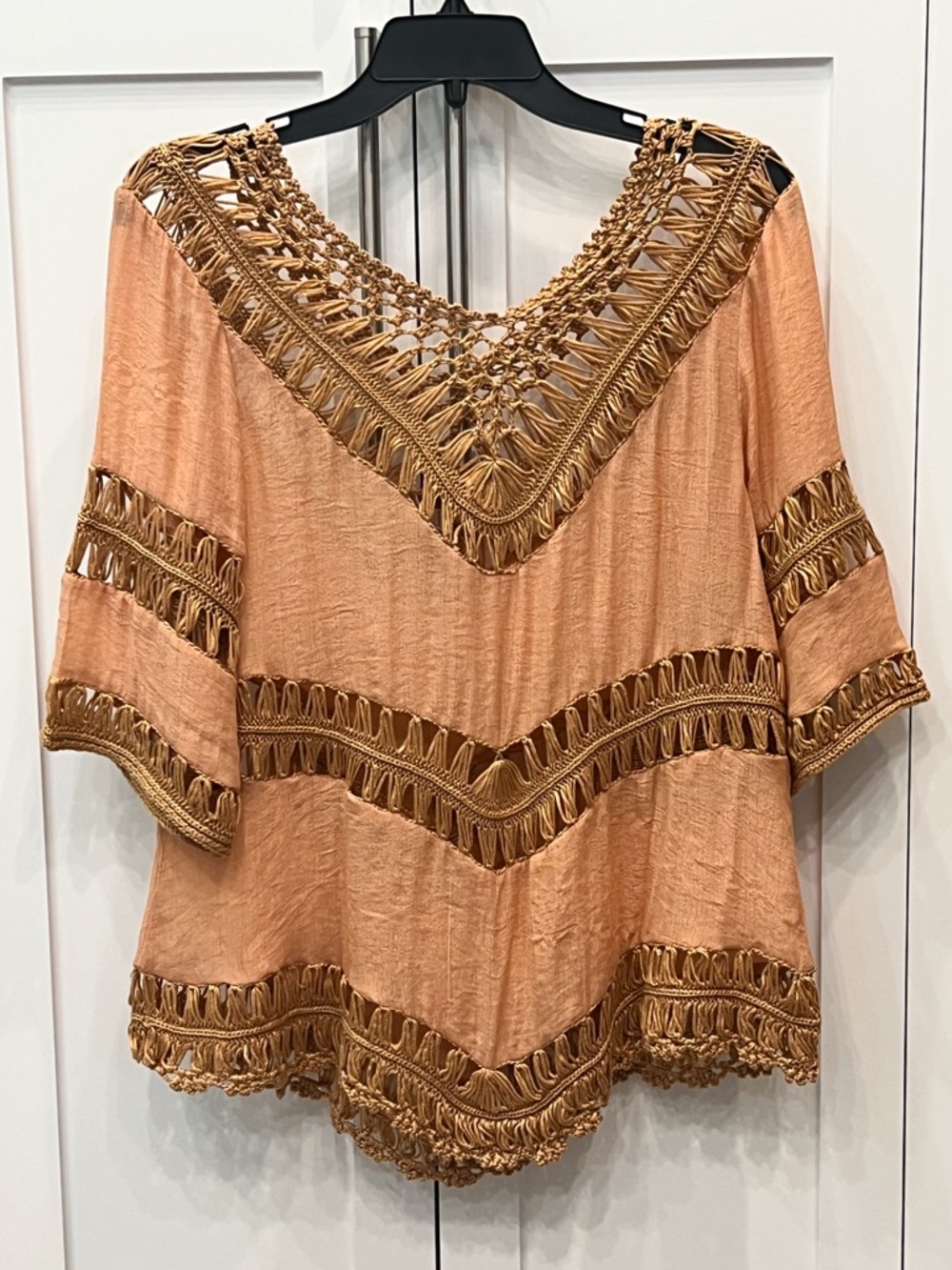VALUE BUY SHEIN Peachy/Orange Macrame BOHO Top/Layering Piece Sz S - Picture 2 of 6